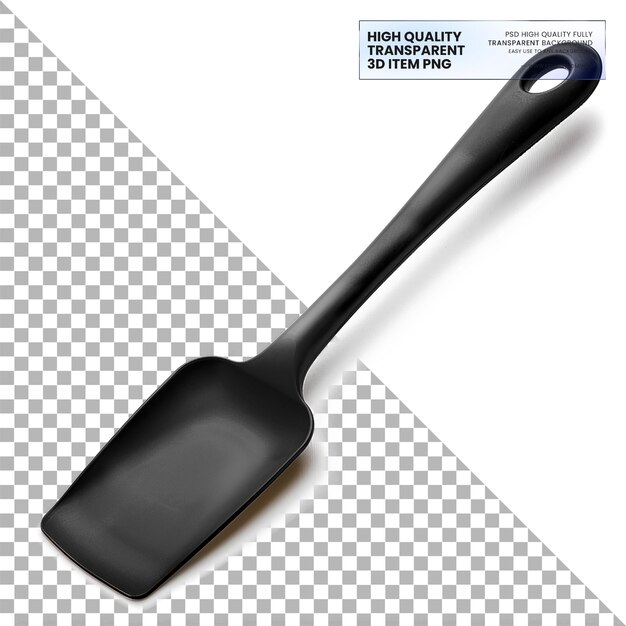 PSD black silicone spatula with sturdy handle on transparent background