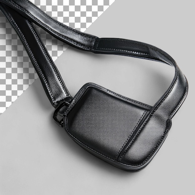 Black sling bag strap isolated on transparent background top view