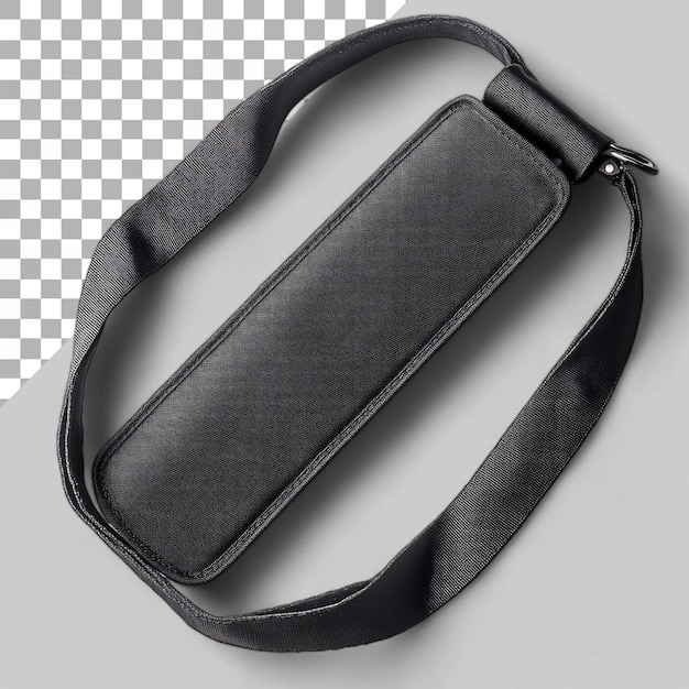 PSD black sling bag strap isolated on transparent background top view