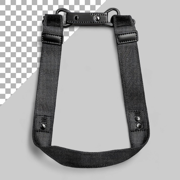 PSD black sling bag strap isolated on transparent background top view