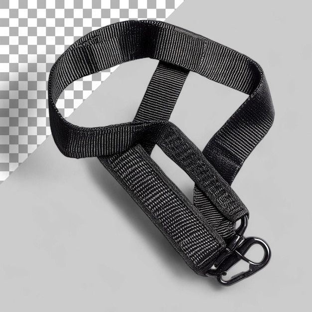 Black sling bag strap isolated on transparent background top view