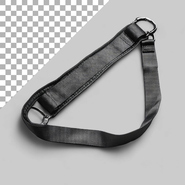 PSD black sling bag strap isolated on transparent background top view