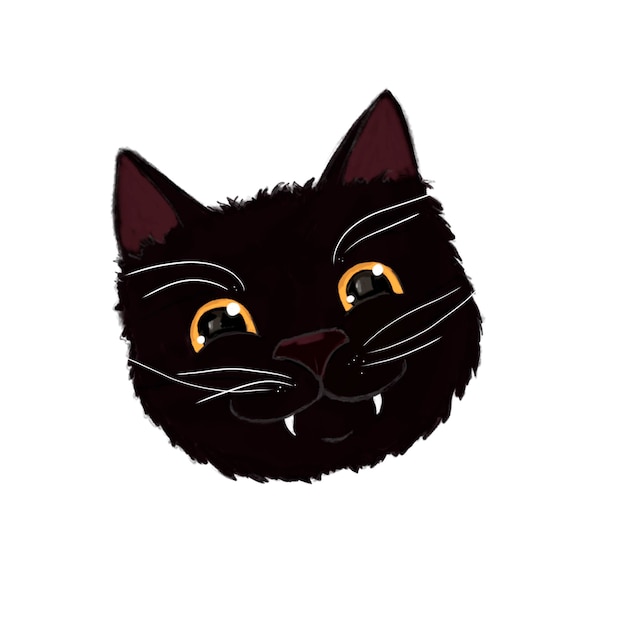 PSD black smiling cat illustration in simple style