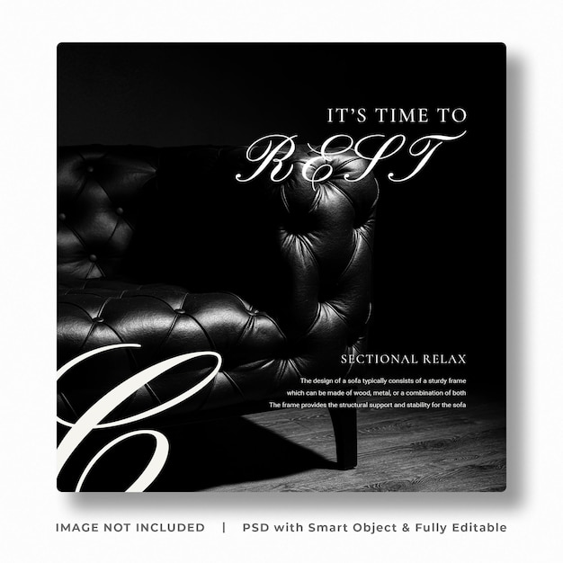 Black sofa promotional for social media post banner template