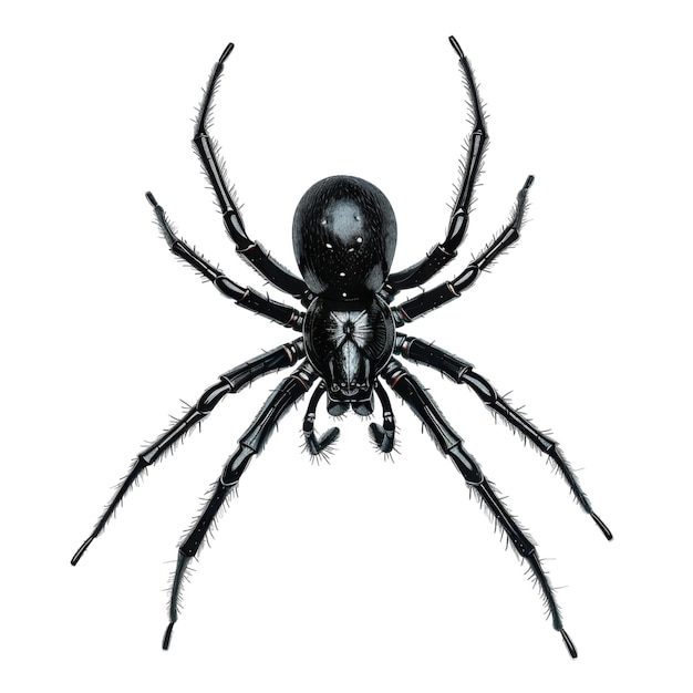 PSD black spider with eight legs and hairy body