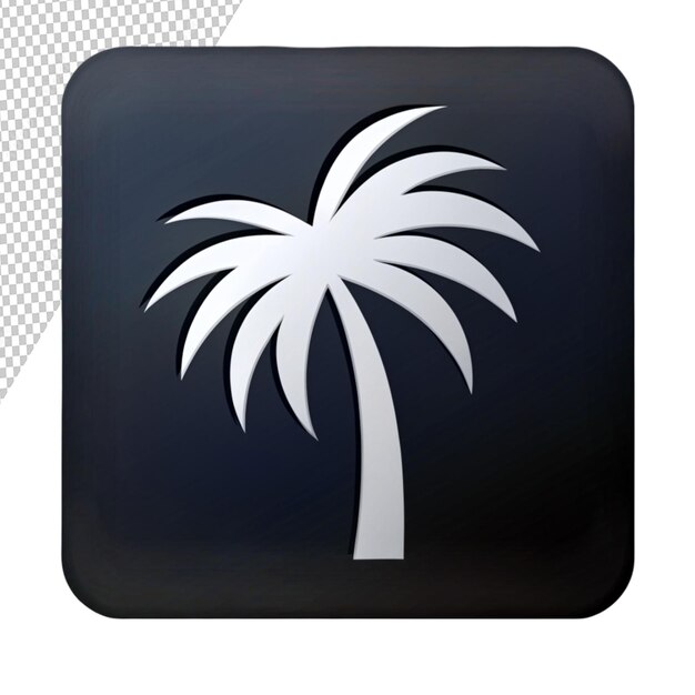 PSD black square button with palm tree icon on transparent background