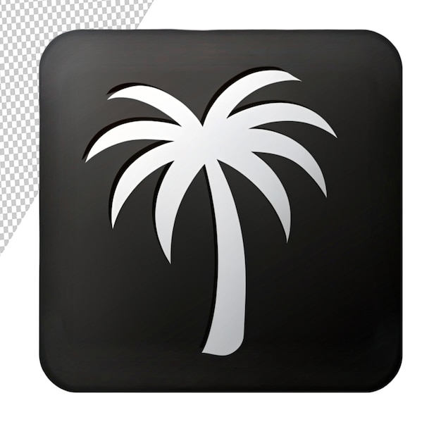 PSD black square button with palm tree icon on transparent background