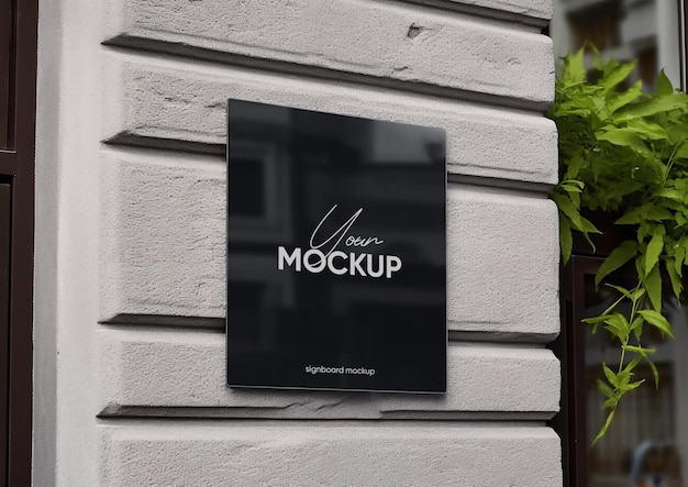 Black square signboard mockup in outside for logo design brand presentation for companies ad adve