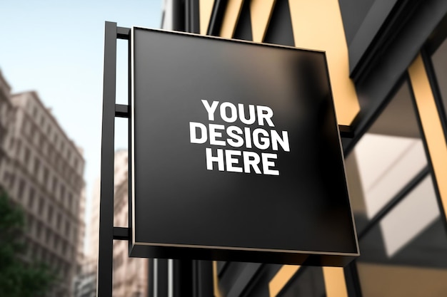 Black square signboard mockup in outside for logo design brand presentation for companies