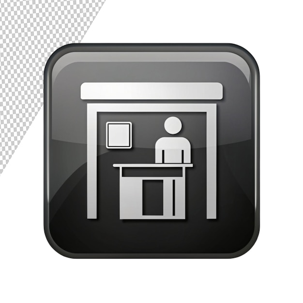 PSD black squared button with parking booth and cashier on transparent background