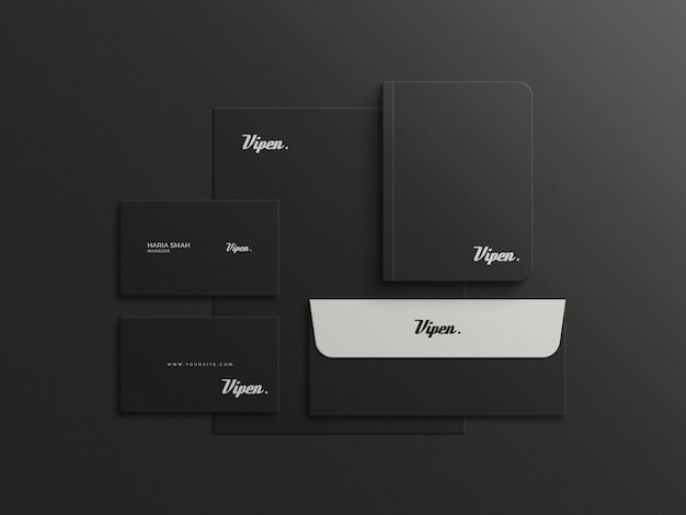 Black Stationery Mockup logo presentation