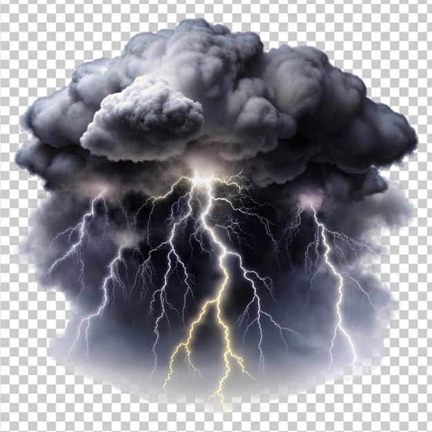 black storm clouds with lightnings on transparent background