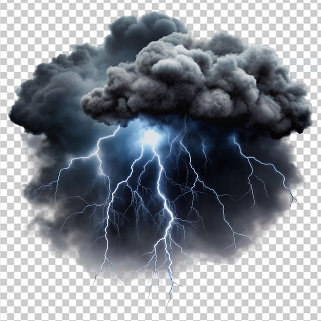 black storm clouds with lightnings on transparent background