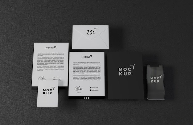 Black style stationery mockup design