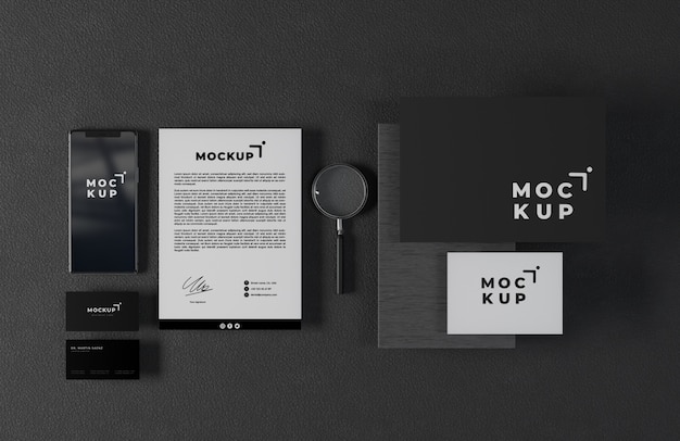 Black style stationery mockup design