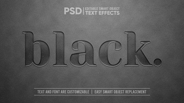 PSD black suede pressed embossed leather stamp editable smart object text effect