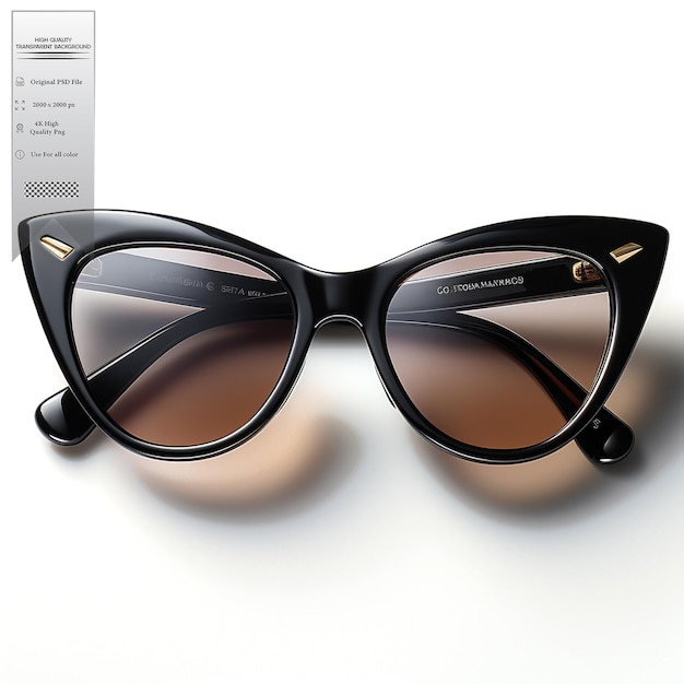 PSD black sunglasses with a cateye frame and tinted lenses on a transparent background