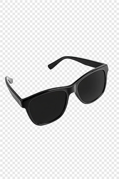 black sunglasses with a silver band on a transparent background