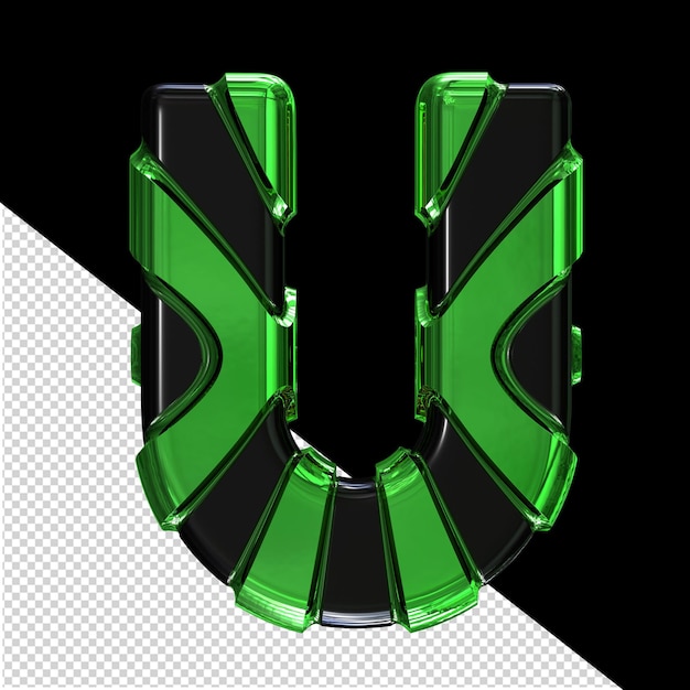 Black symbol with green vertical straps letter u