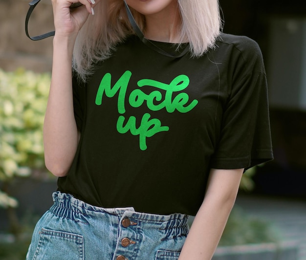 Black T-shirt Mockup for women, Young girl Model t shirt mockup