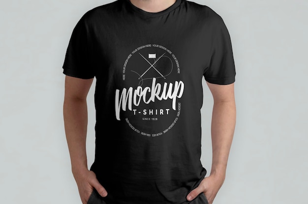 Black T-Shirt Model Front View Mockup