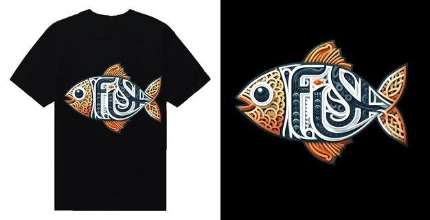 PSD a black t - shirt with a fish on the front and the words fish on the front