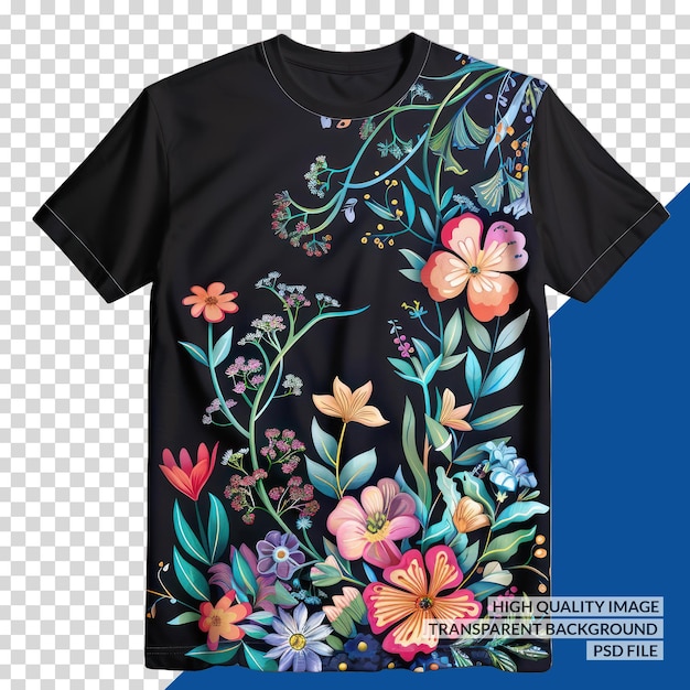 a black t shirt with a floral design on it