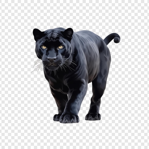 a black tiger is standing on a white background