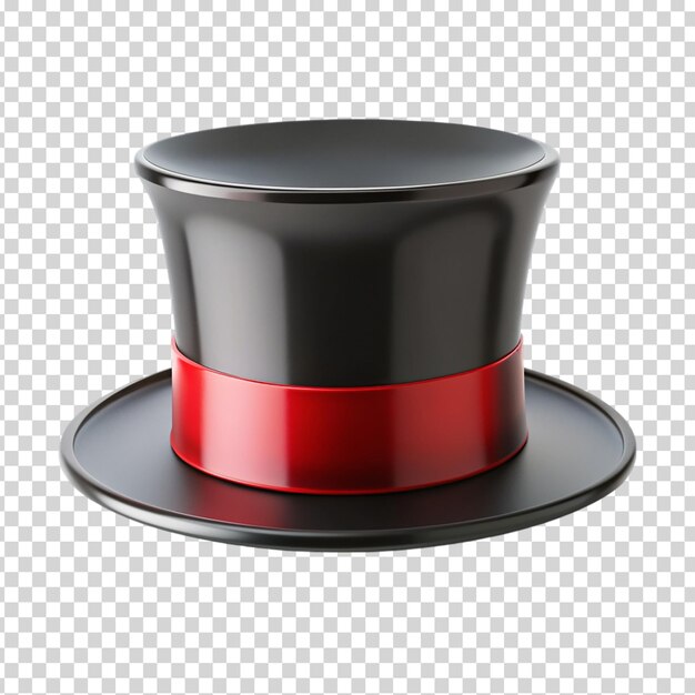 PSD black top hat with red ribbon on transparent background