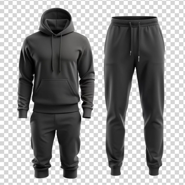 PSD black tracksuit set mockup on transparent background