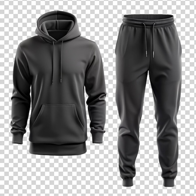 PSD black tracksuit set mockup on transparent background