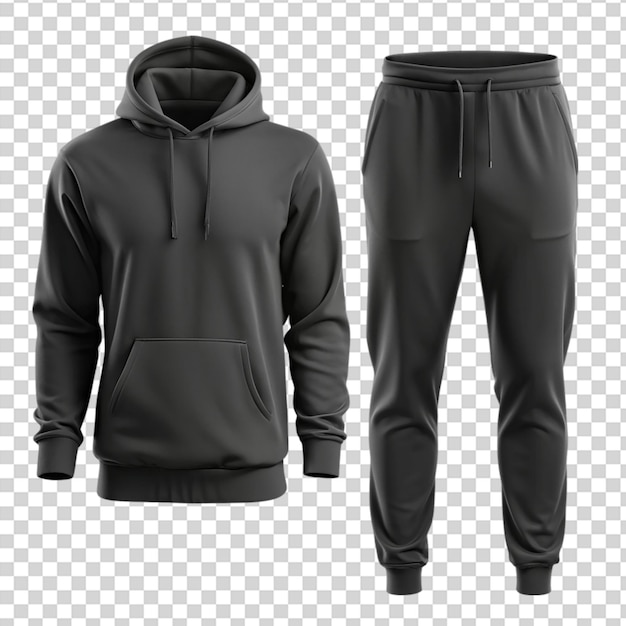 PSD black tracksuit set mockup on transparent background