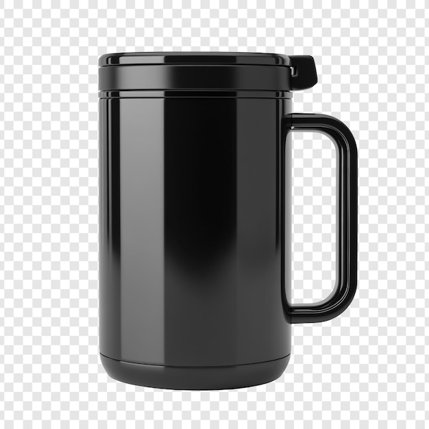 PSD black travel mug with lid and handle