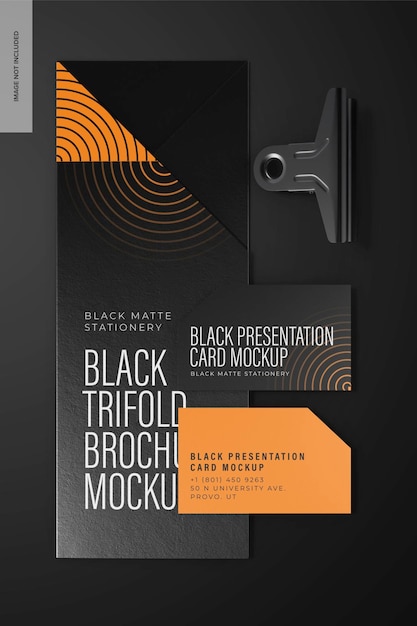 Black Trifold Brochure Mockup, Top View