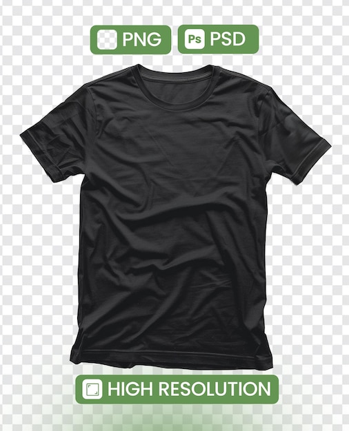 black tshirt png isolated on transparent background