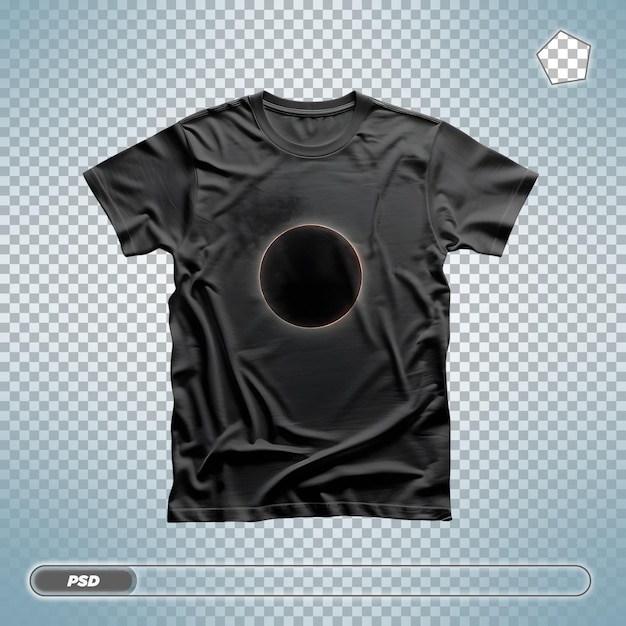 PSD black tshirt with solar eclipse print isolated on transparent background