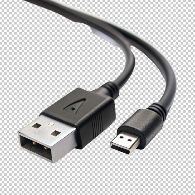 PSD a black usb wire on transperent back ground