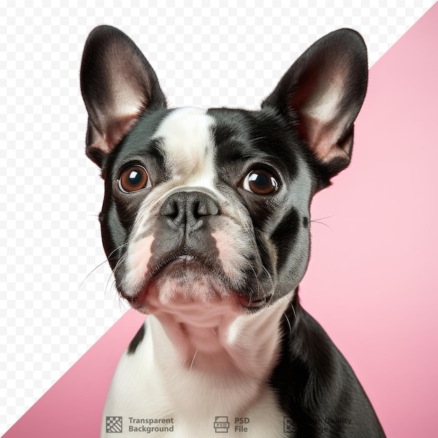 A black and white Boston Terrier s studio portrait on a transparent background