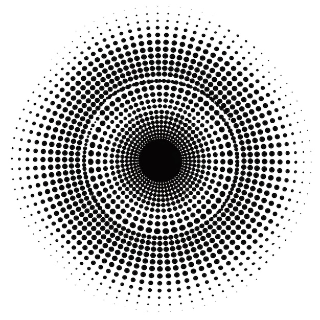 a black and white circular design with a black circle in the middle