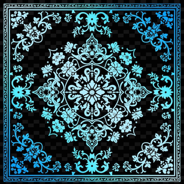 a black and white design with a blue background