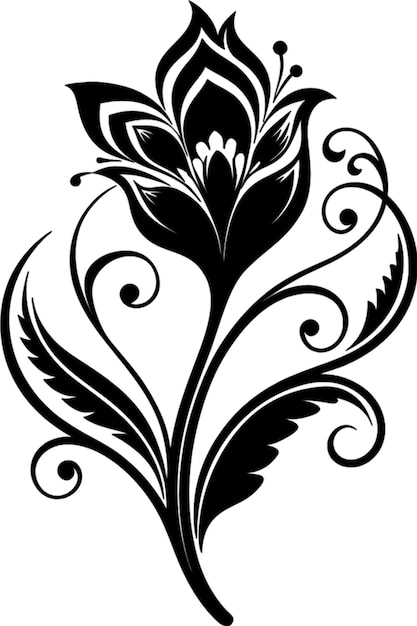 PSD a black and white drawing of a flower with a floral design on it