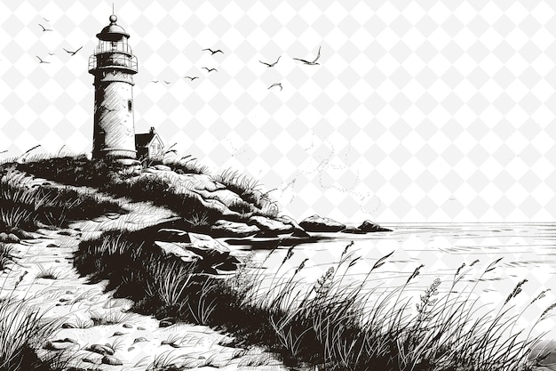 a black and white drawing of a lighthouse by person