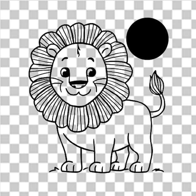 a black and white drawing of a lion with a ball and a ball