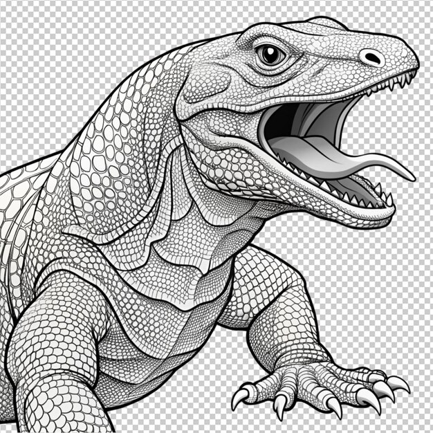 A black and white drawing of a lizard on transperent background