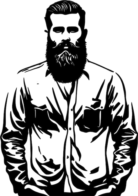 PSD a black and white drawing of a man with a beard and a jacket that says quot beard quot