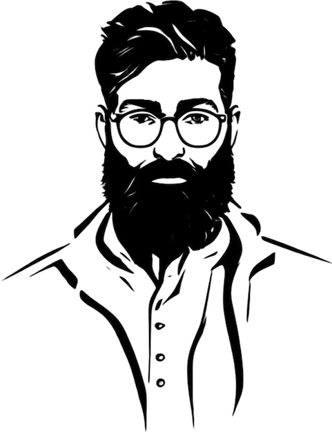 PSD a black and white drawing of a man with glasses and a beard