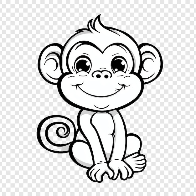 a black and white drawing of a monkey with a long tail