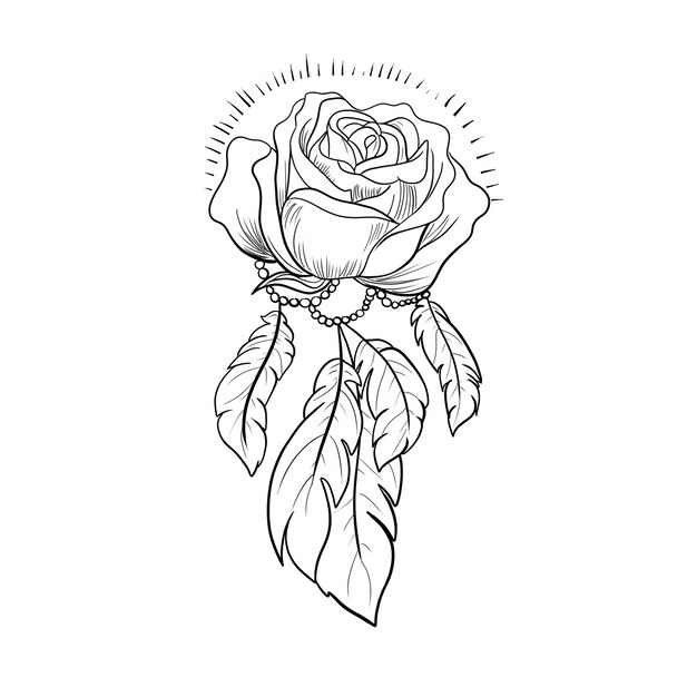 PSD a black and white drawing of a rose with the words cursive on it tattoo art