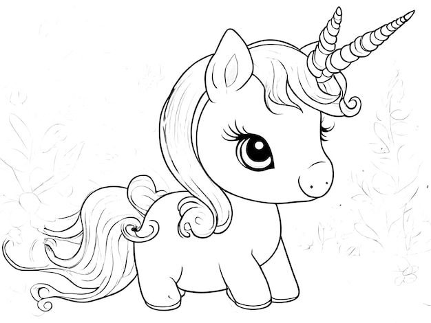 PSD a black and white drawing of a unicorn with a horn on its head