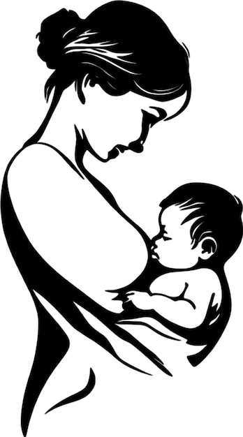 PSD a black and white drawing of a woman holding a baby